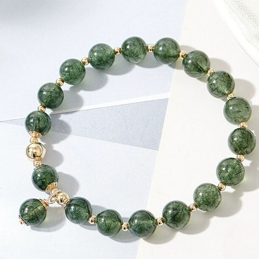 Brazilian Golden Hair Rutilated Quartz Natural Crystal Bracelet for Women - Durable Yellow Rutilated Quartz Healing Crystal Couple Bracelet