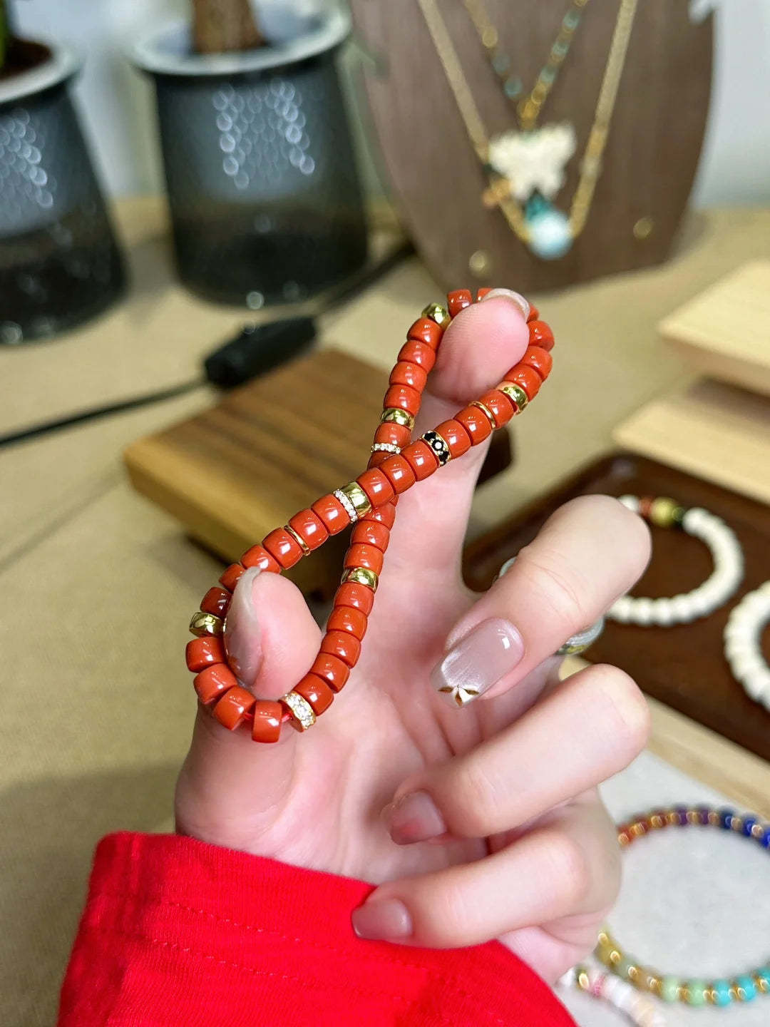 Handmade Red Coral Gemstone Bracelet